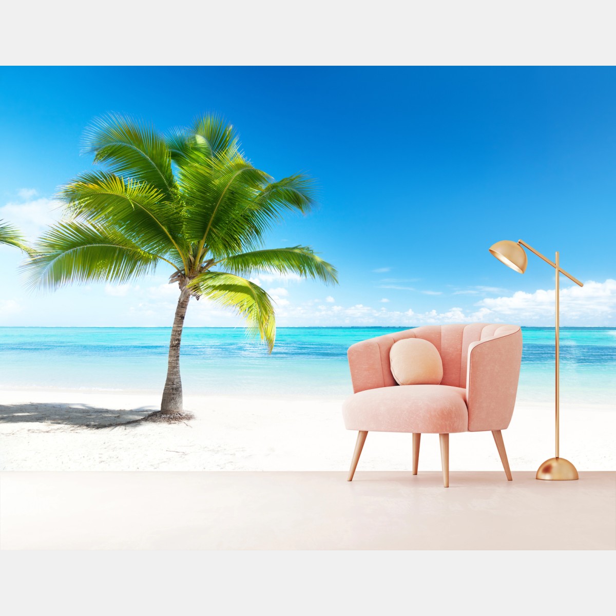 Fotomural paraíso tropical con palmera en la playa – Pixers®