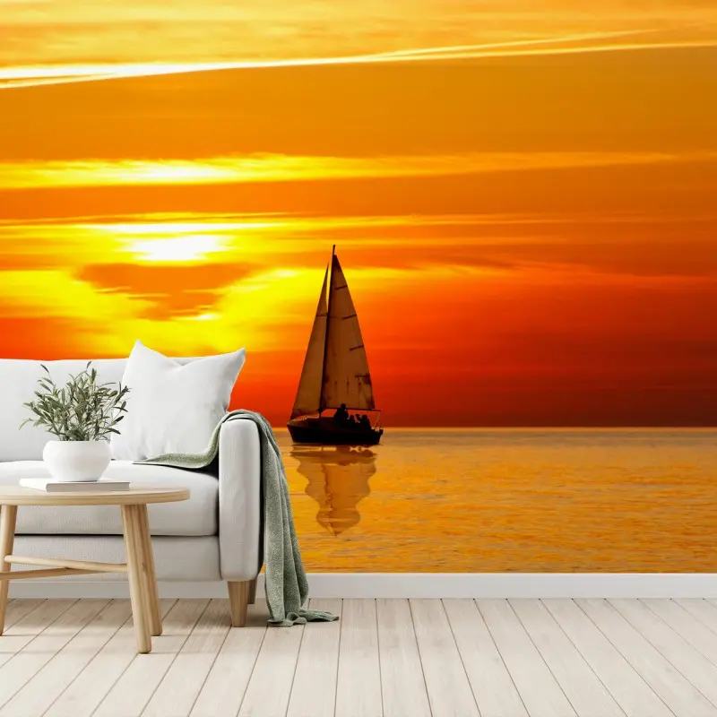 Fotomural velero al atardecer dorado