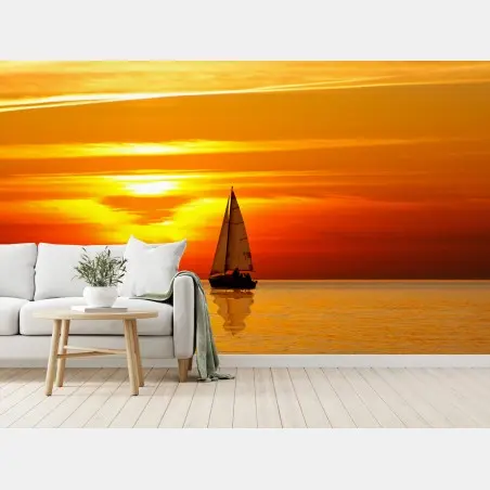 Fotomural velero al atardecer dorado – Pixers®
