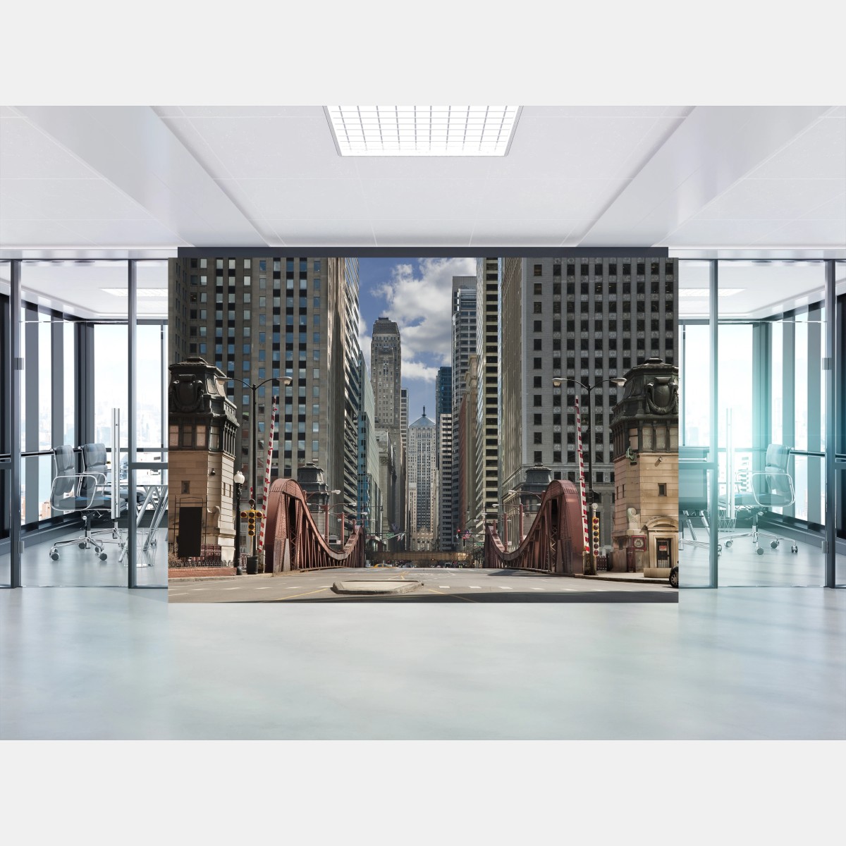 Fotomural panorama urbano en el puente del centro de Chicago – Pixers®