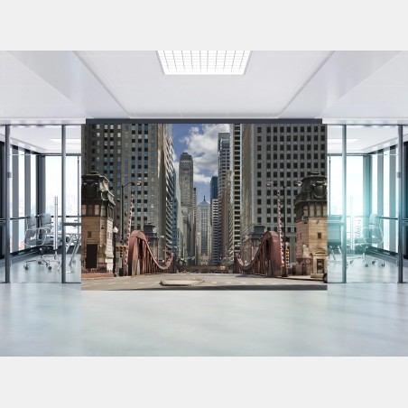 Fotomural panorama urbano en el puente del centro de Chicago – Pixers®