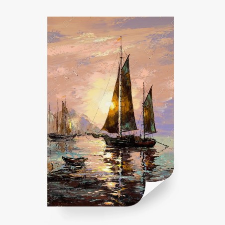 Fotomural veleros al atardecer y reflejos dorados – Pixers®