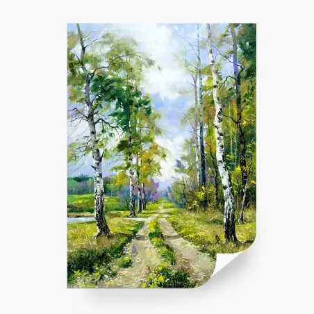 Fotomural camino entre abedules en primavera – Pixers®