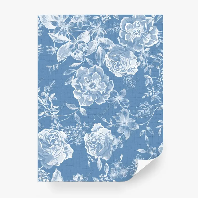 Fotomural estampado floral clásico en tonos azules