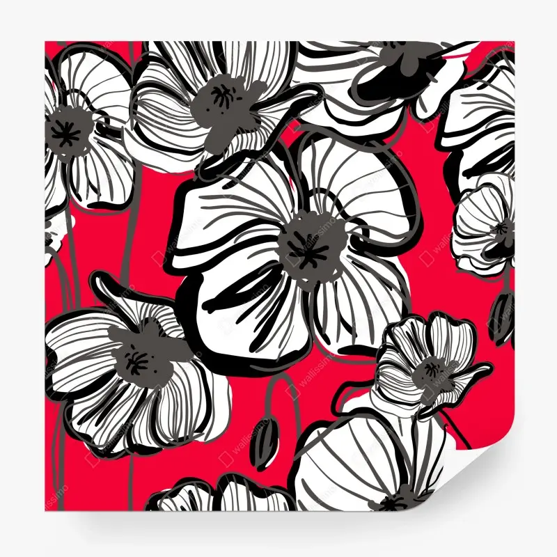 Fotomural amapolas gráficas en rojo y negro