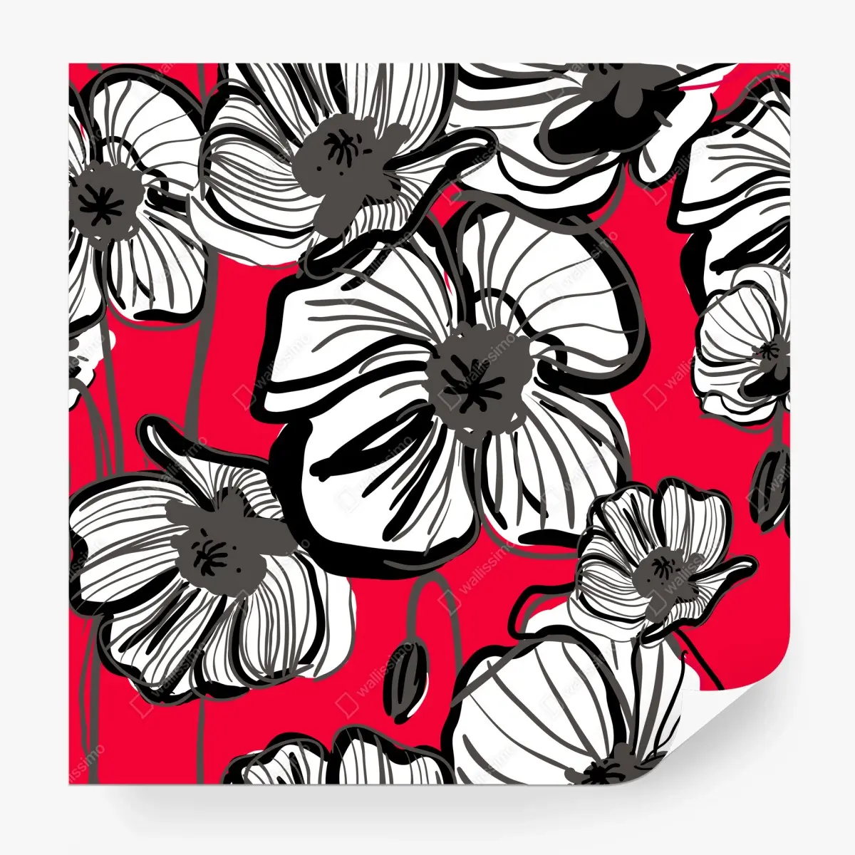 Fotomural amapolas gráficas en rojo y negro – Pixers®