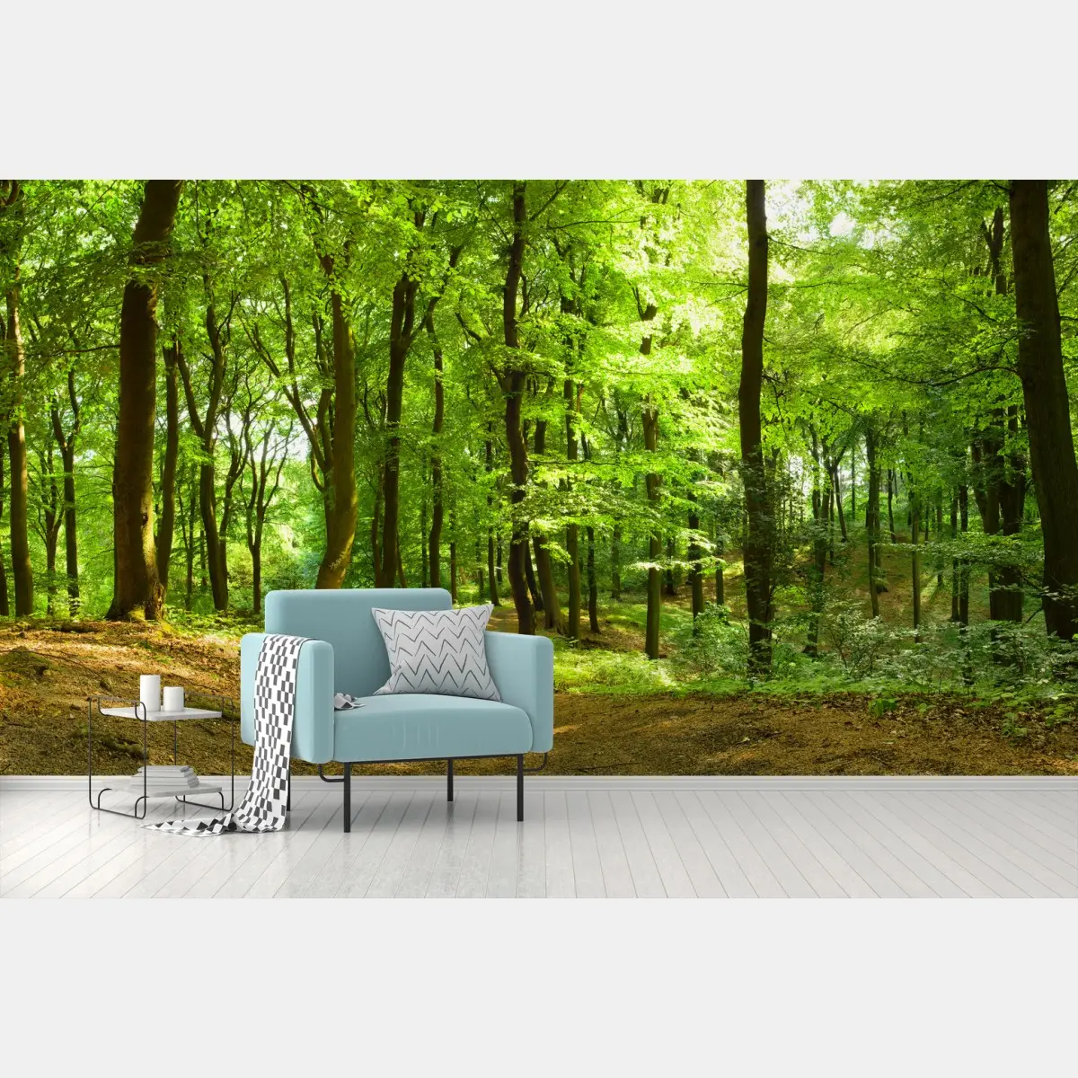 Fotomural sendero en bosque verde sereno – Pixers®