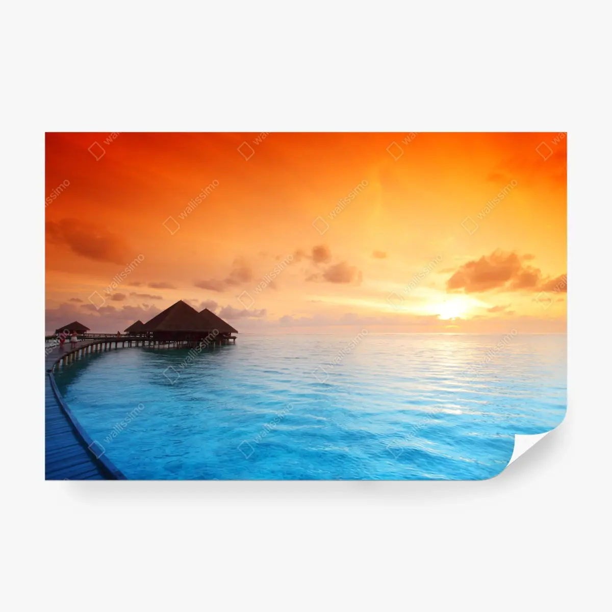 Fotomural puesta de sol tropical en bungalows sobre el agua – Pixers®
