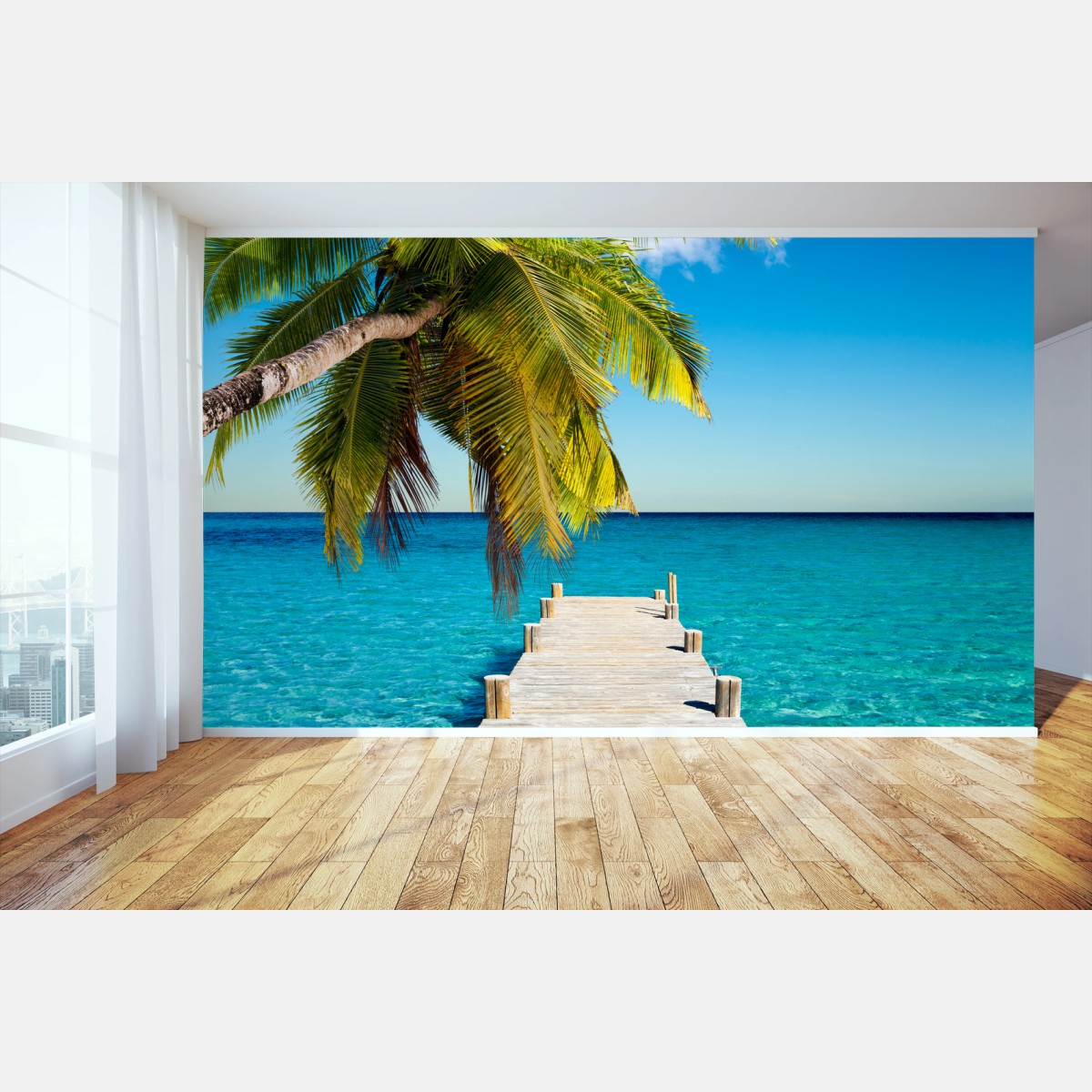 Fotomural muelle tropical sobre aguas turquesas – Pixers®