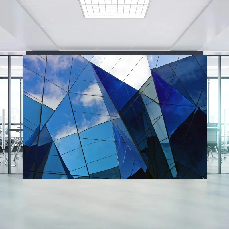 Fotomural reflejos geométricos en vidrio azul