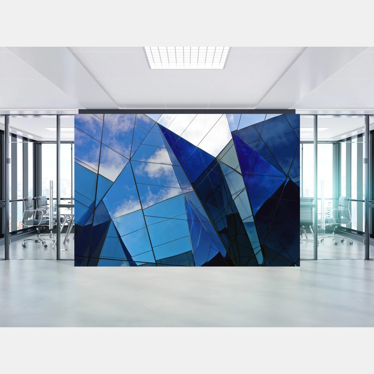 Fotomural reflejos geométricos en vidrio azul – Pixers®