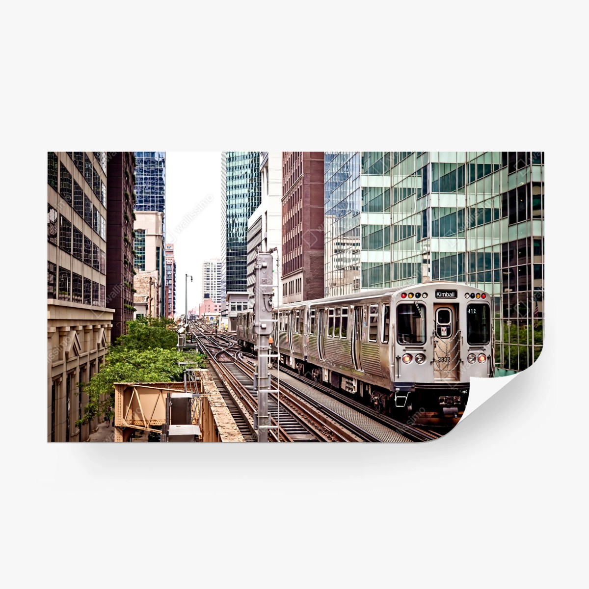 Fotomural tren elevado entre rascacielos – Pixers®