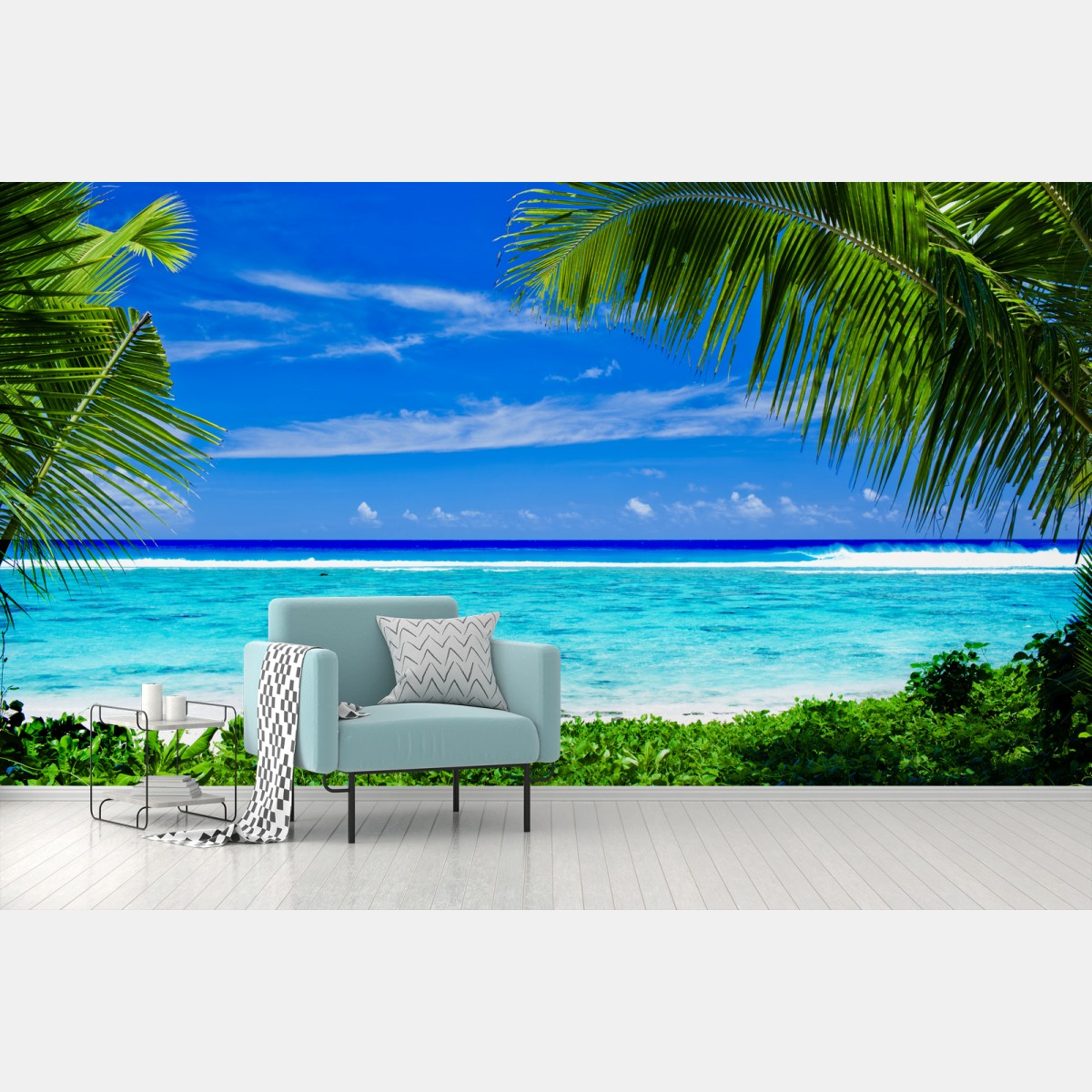 Fotomural laguna tropical enmarcada por palmeras – Pixers®