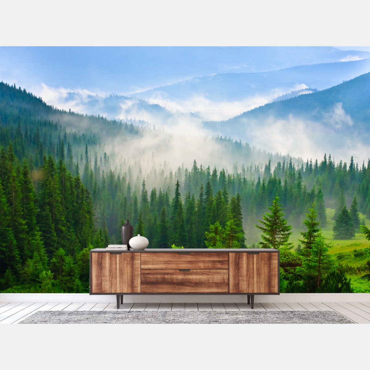Fotomural amanecer en los bosques de Cárpatos – Pixers®
