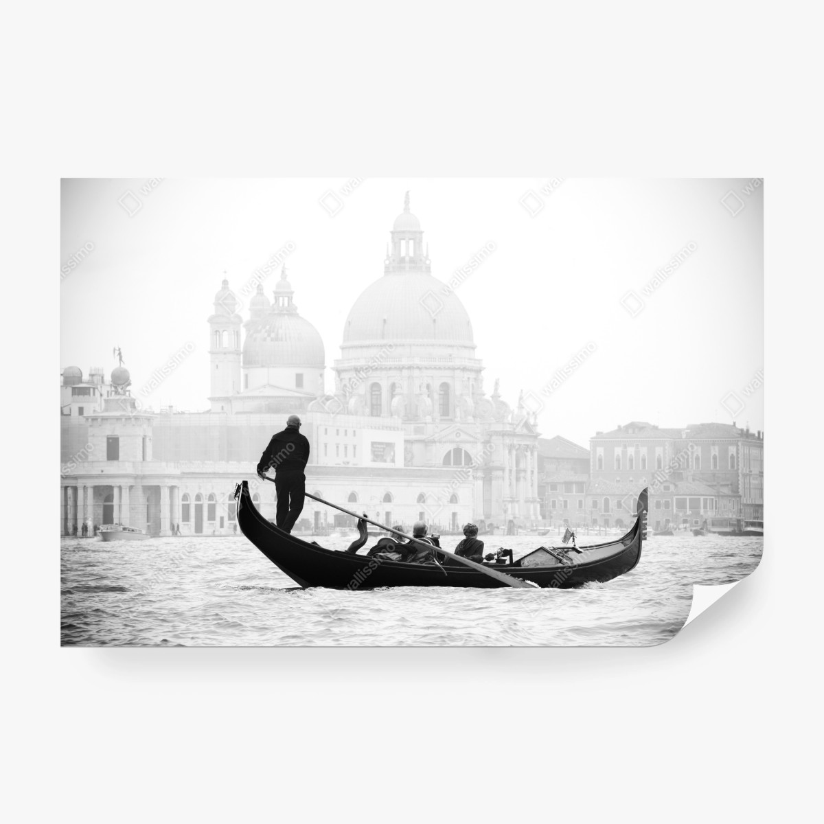 Fotomural góndola en blanco y negro frente a la basílica de Venecia – Pixers®