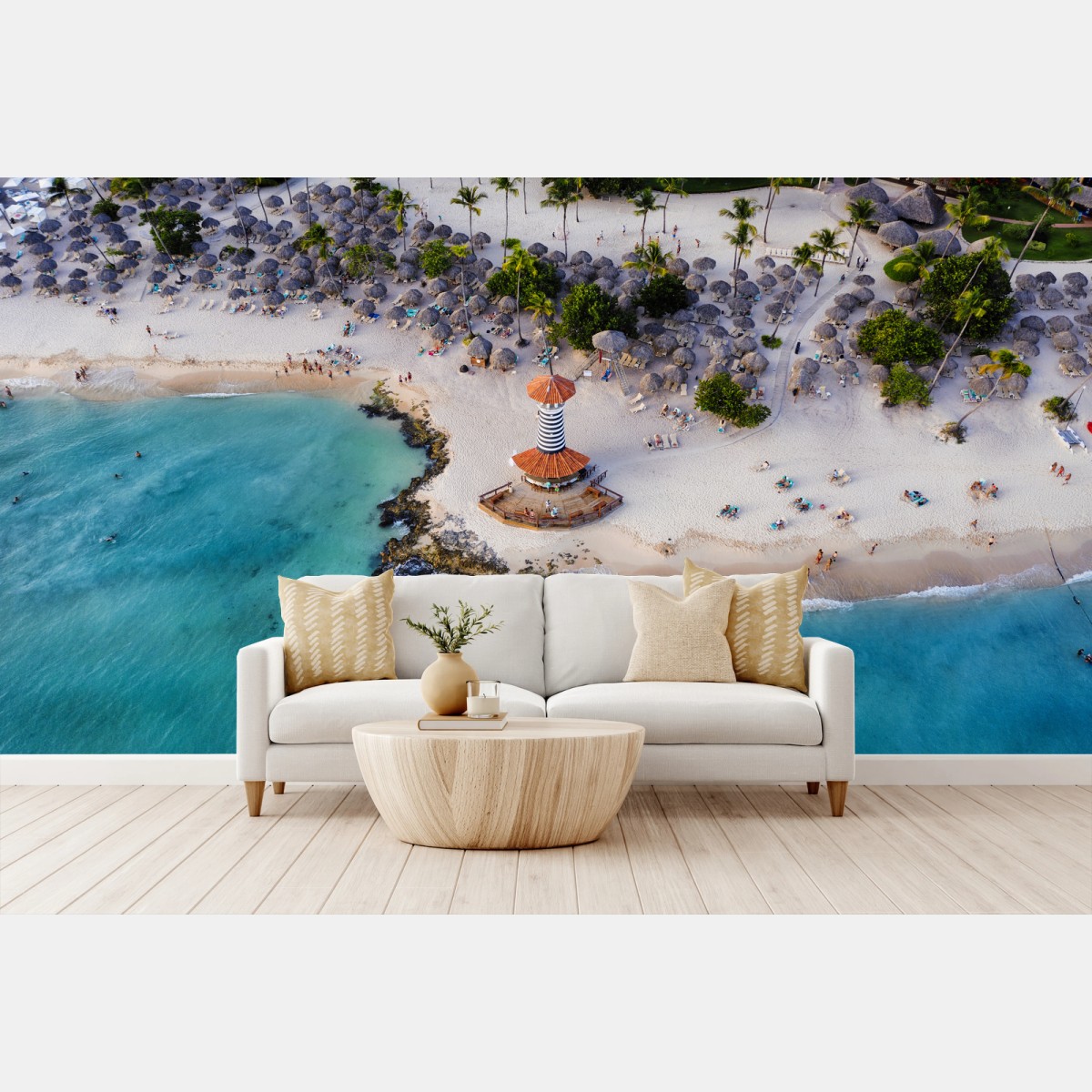 Fotomural faro en la playa tropical vista aérea – Pixers®