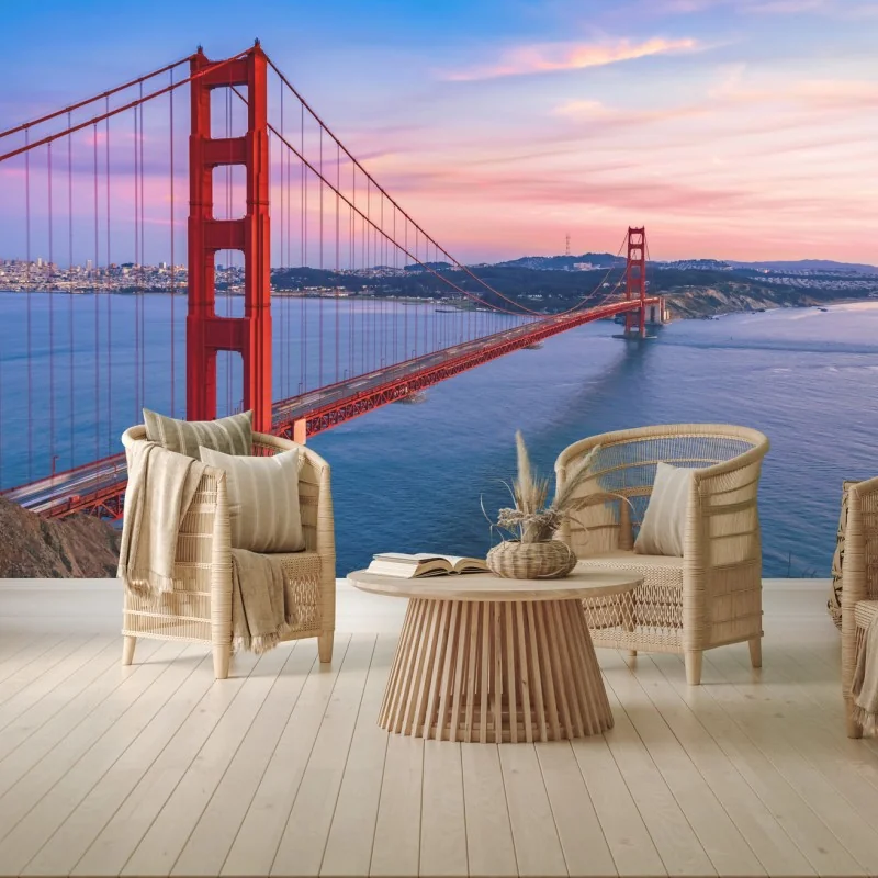 Fotomural vistas icónicas del puente Golden Gate al atardecer – Pixers®