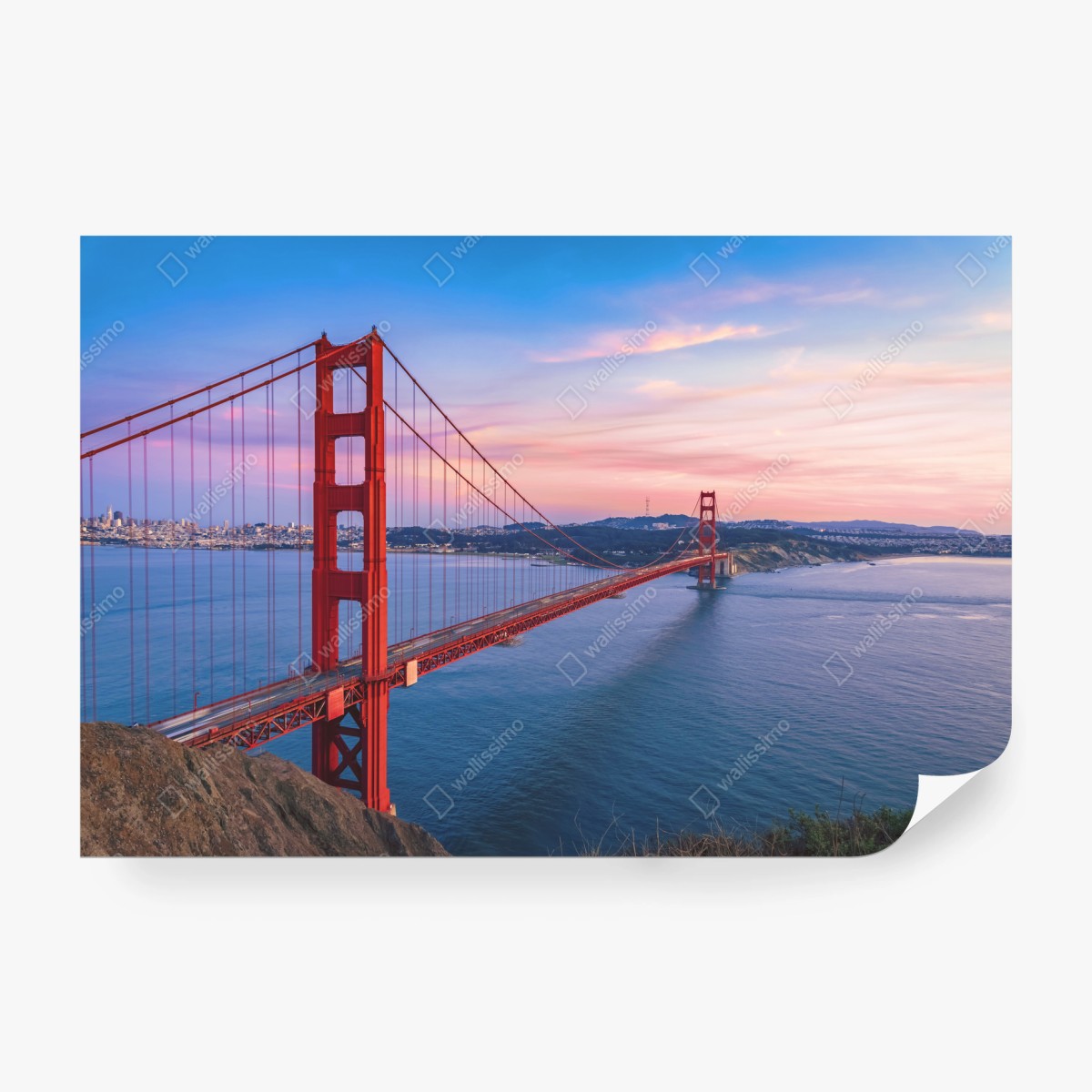 Fotomural vistas icónicas del puente Golden Gate al atardecer – Pixers®