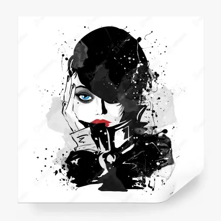 Fotomural mujer en tinta y acuarela con mirada azul – Pixers®
