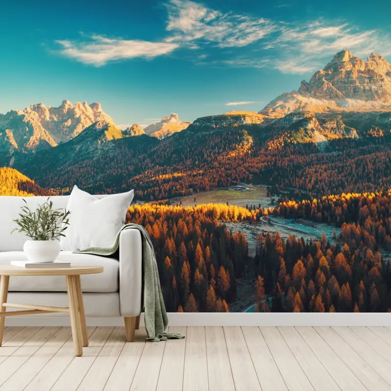 Fotomural amanecer en las Dolomitas: paisaje alpino dorado