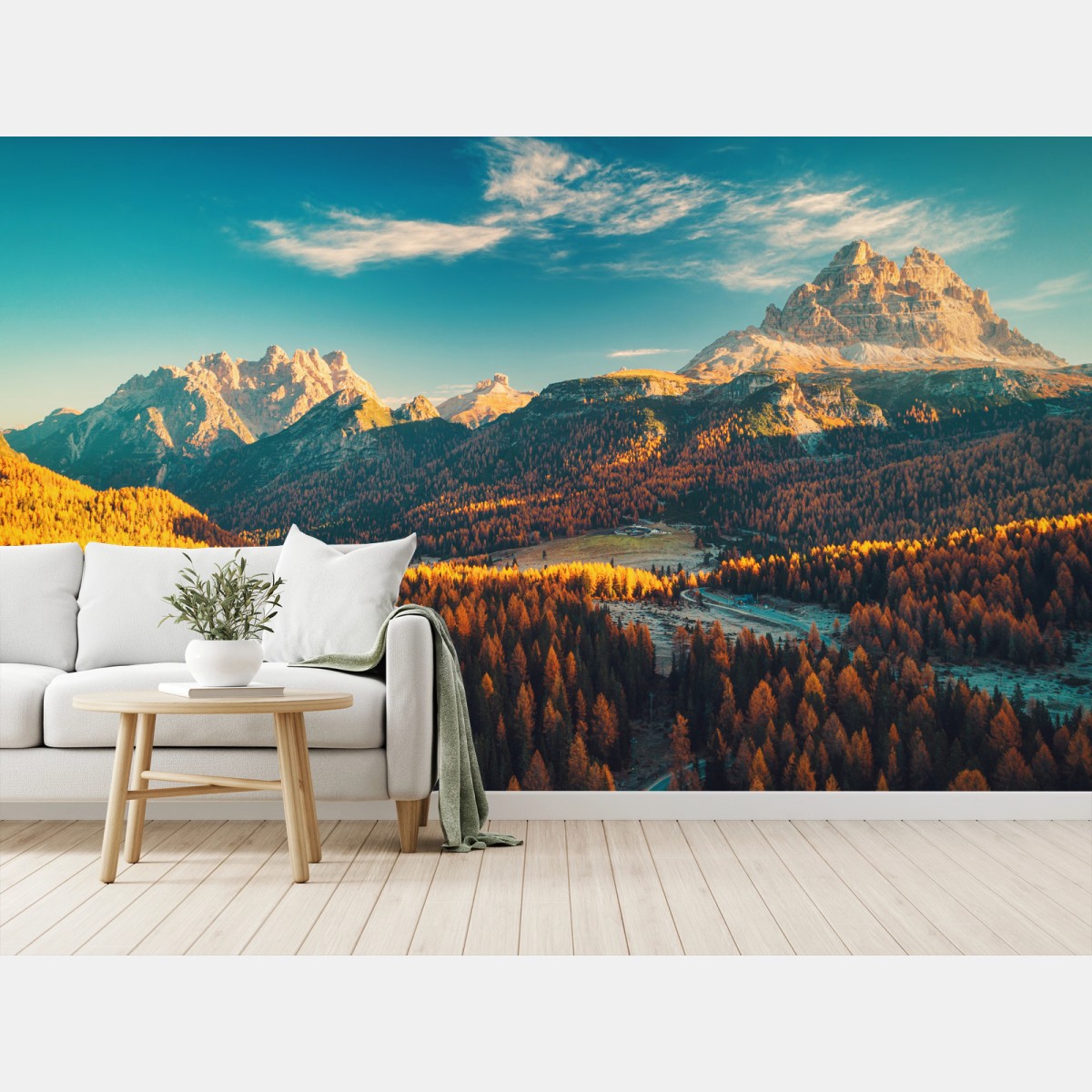 Fotomural amanecer en las Dolomitas: paisaje alpino dorado – Pixers®