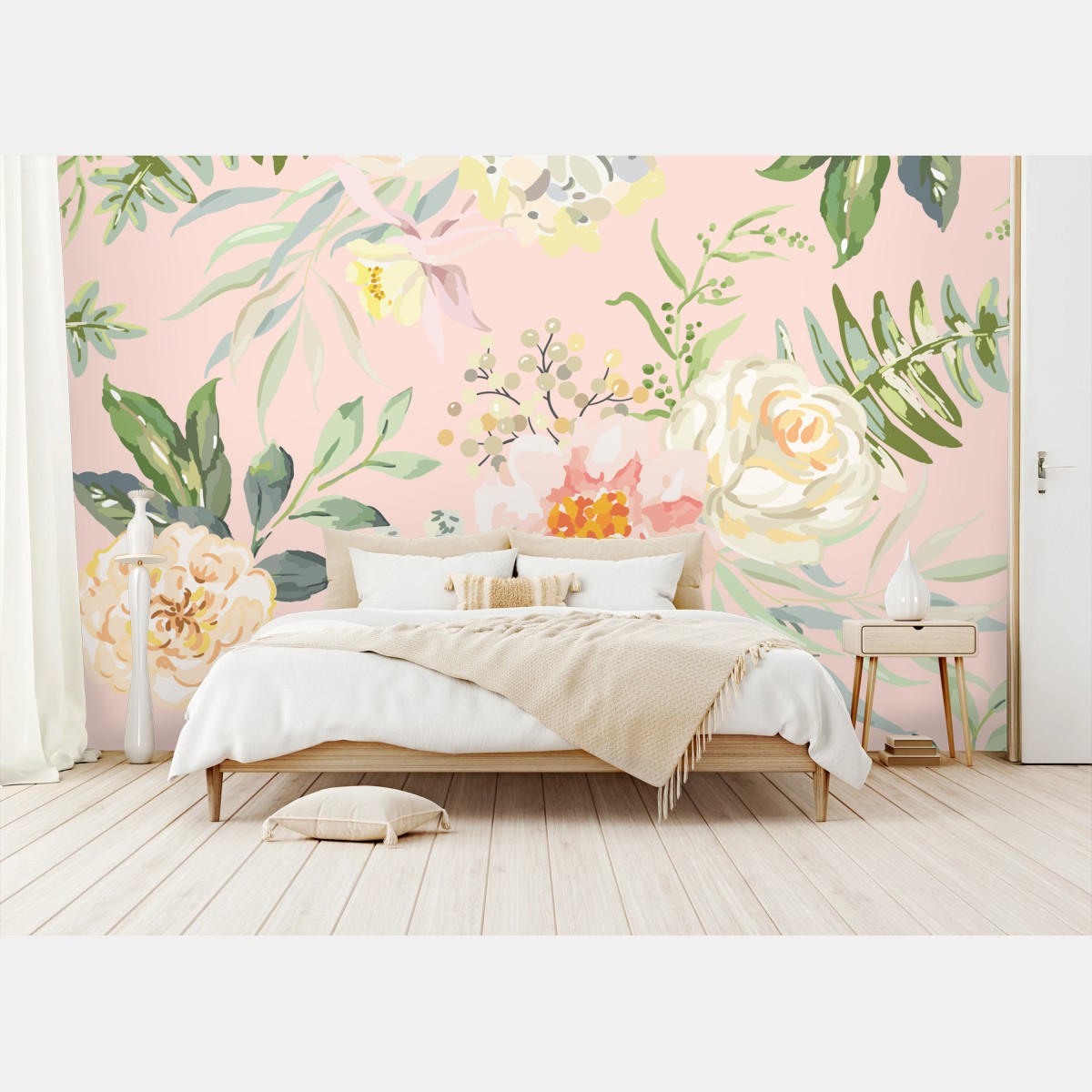 Fotomural flores acuareladas en rosa pastel – Pixers®