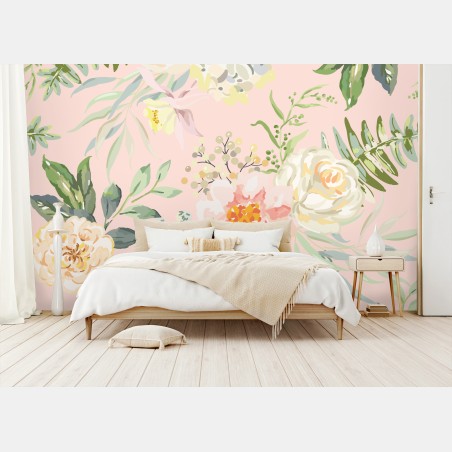 Fotomural flores acuareladas en rosa pastel – Pixers®