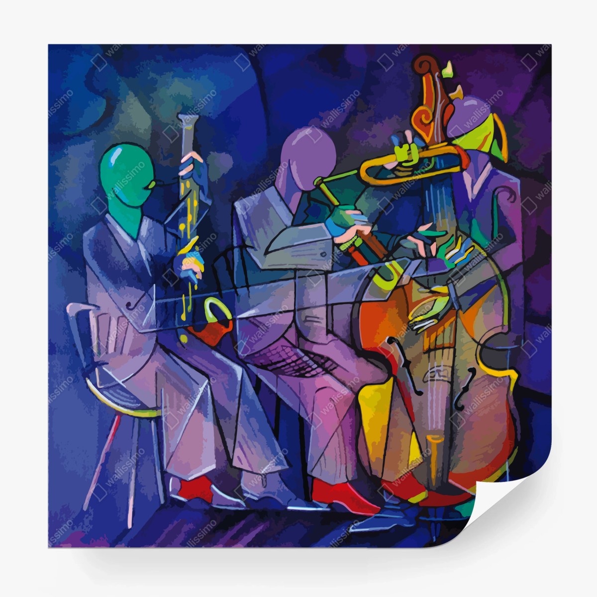 Fotomural trío de jazz abstracto en tonos azules – Pixers®