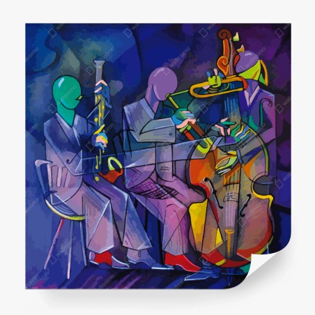 Fotomural trío de jazz abstracto en tonos azules – Pixers®