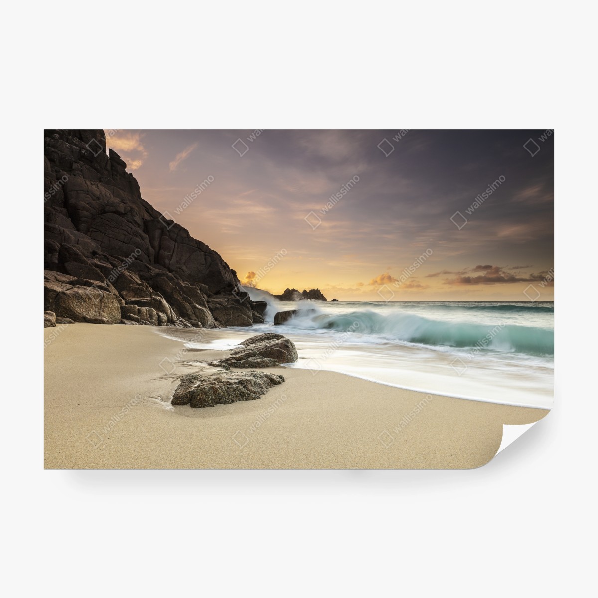 Fotomural atardecer sereno en la costa rocosa – Pixers®