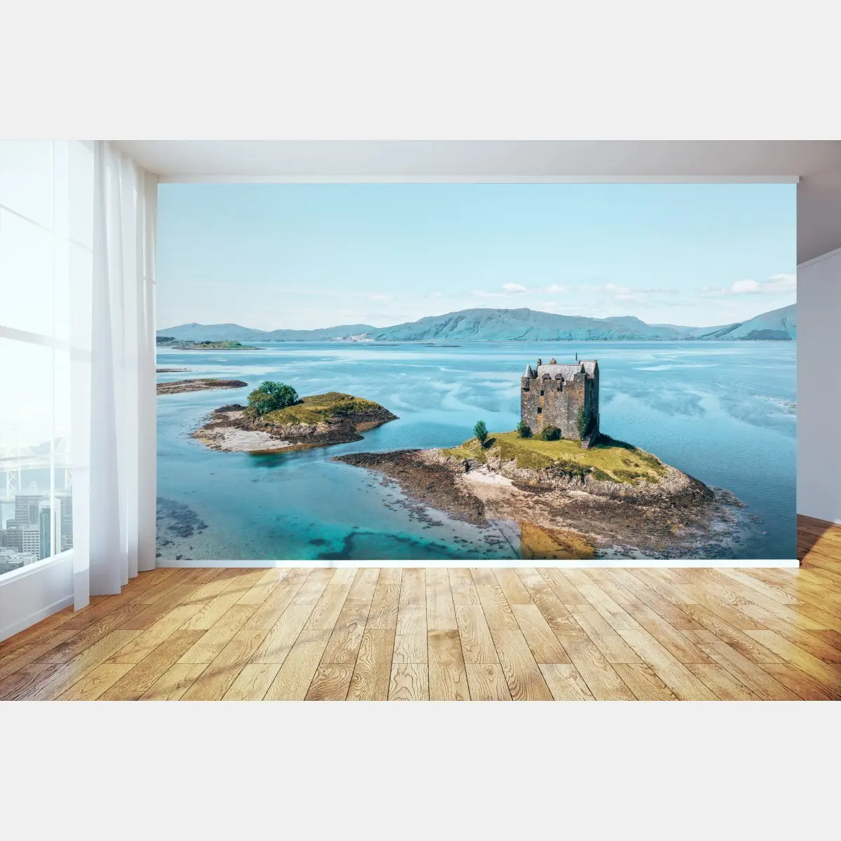 Fotomural castillo solitario en isla rocosa – Pixers®