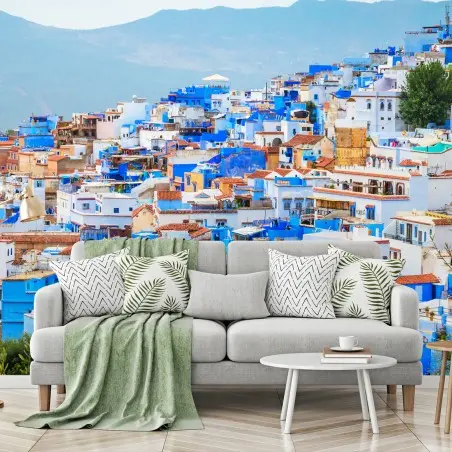 Fotomural panorámica de Chefchaouen en tonos azules