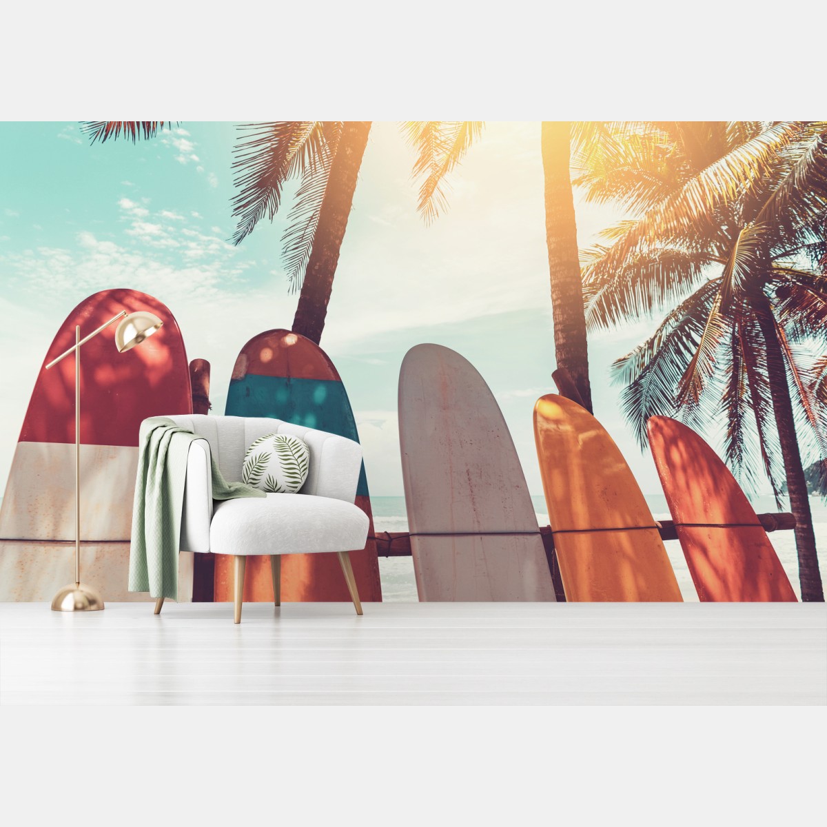 Fotomural atardecer tropical con tablas de surf – Pixers®