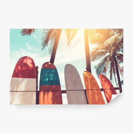 Fotomural atardecer tropical con tablas de surf – Pixers®
