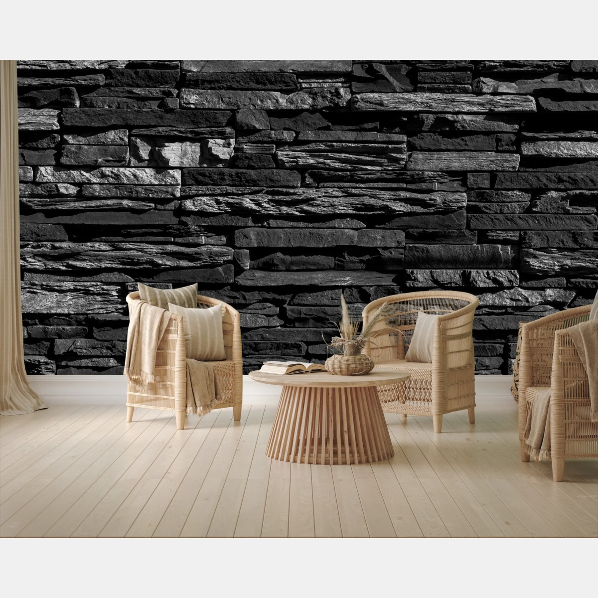 Fotomural textura de pared de piedra apilada – Pixers®
