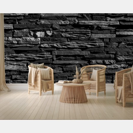 Fotomural textura de pared de piedra apilada – Pixers®