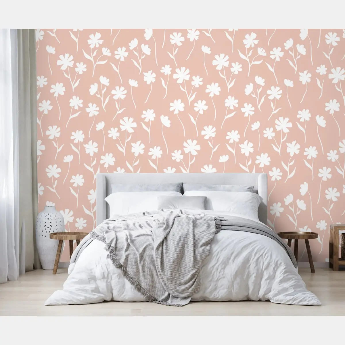 Fotomural patrón floral romántico en rosa palo – Pixers®