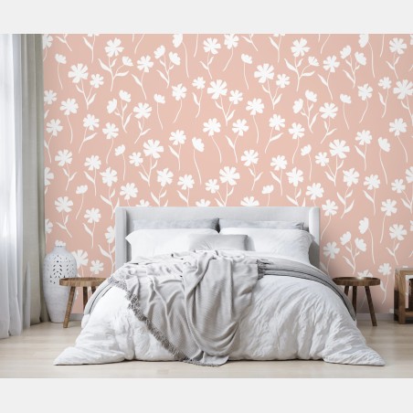 Fotomural patrón floral romántico en rosa palo – Pixers®