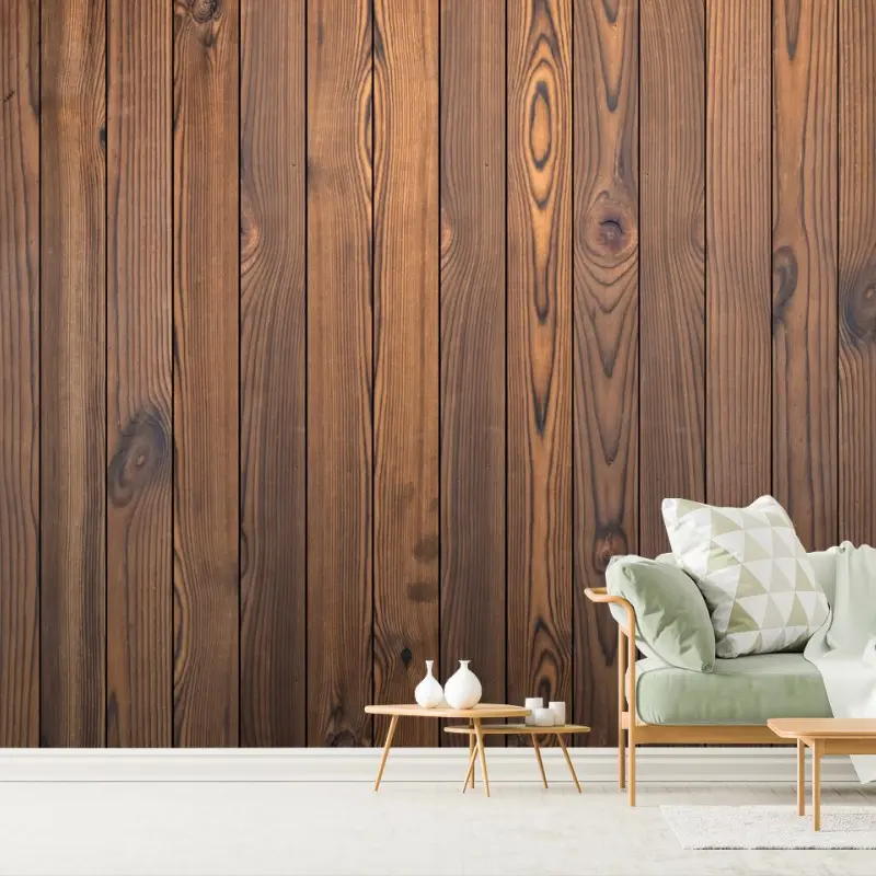 Fotomural pared rústica de madera con vetas cálidas