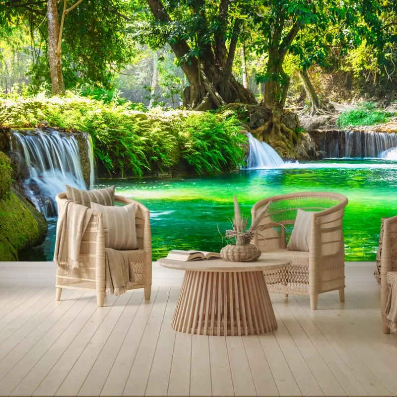 Fotomural cascada esmeralda en la selva de Saraburi