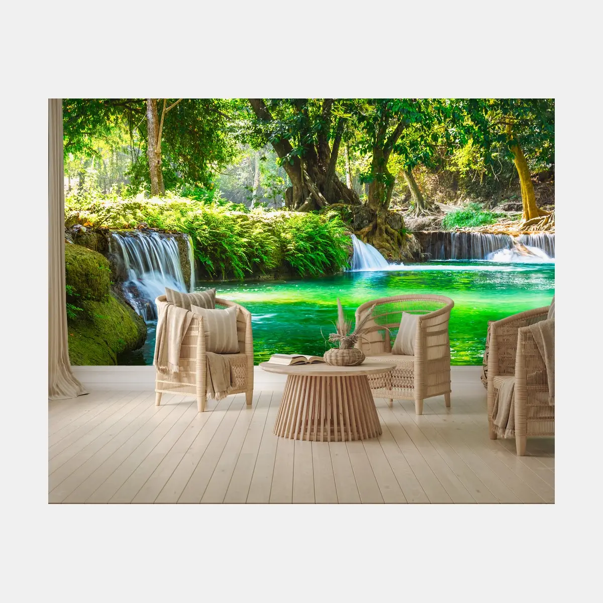 Fotomural cascada esmeralda en la selva de Saraburi – Pixers®
