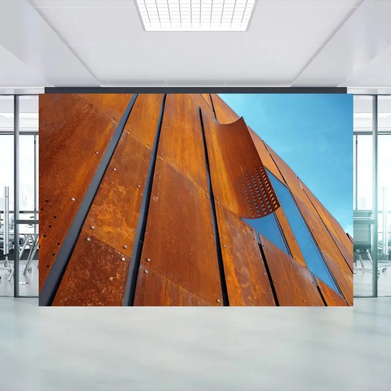 Fotomural textura de acero corten en fachada moderna