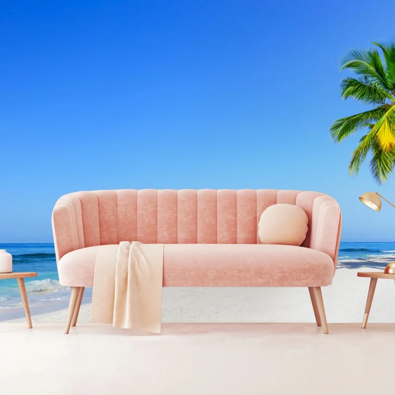 Fotomural paisaje de playa tropical con palmeras – Pixers®