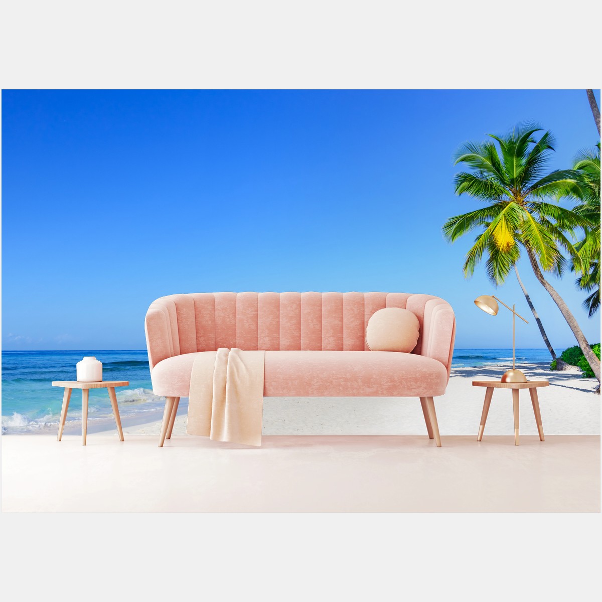 Fotomural paisaje de playa tropical con palmeras – Pixers®