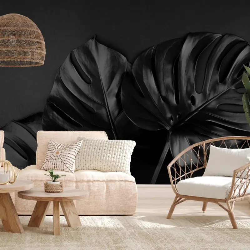 Fotomural monstera negra: elegancia botánica