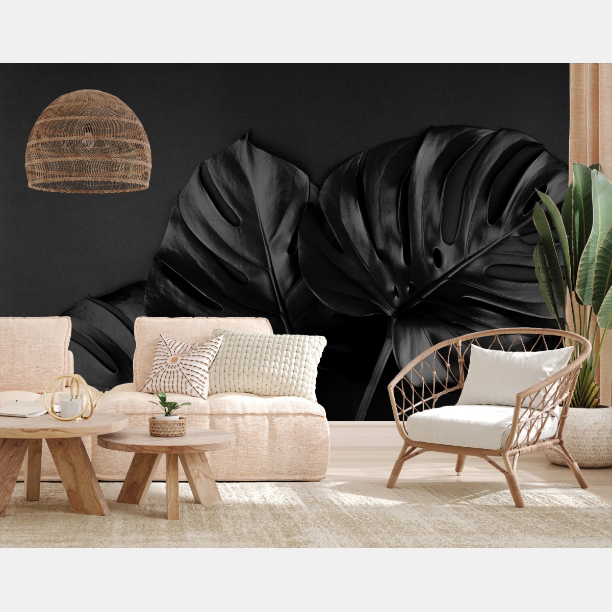 Fotomural monstera negra: elegancia botánica – Pixers®