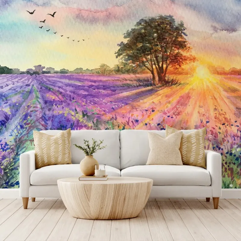Fotomural amanecer en campos de lavanda