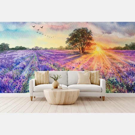 Fotomural amanecer en campos de lavanda – Pixers®