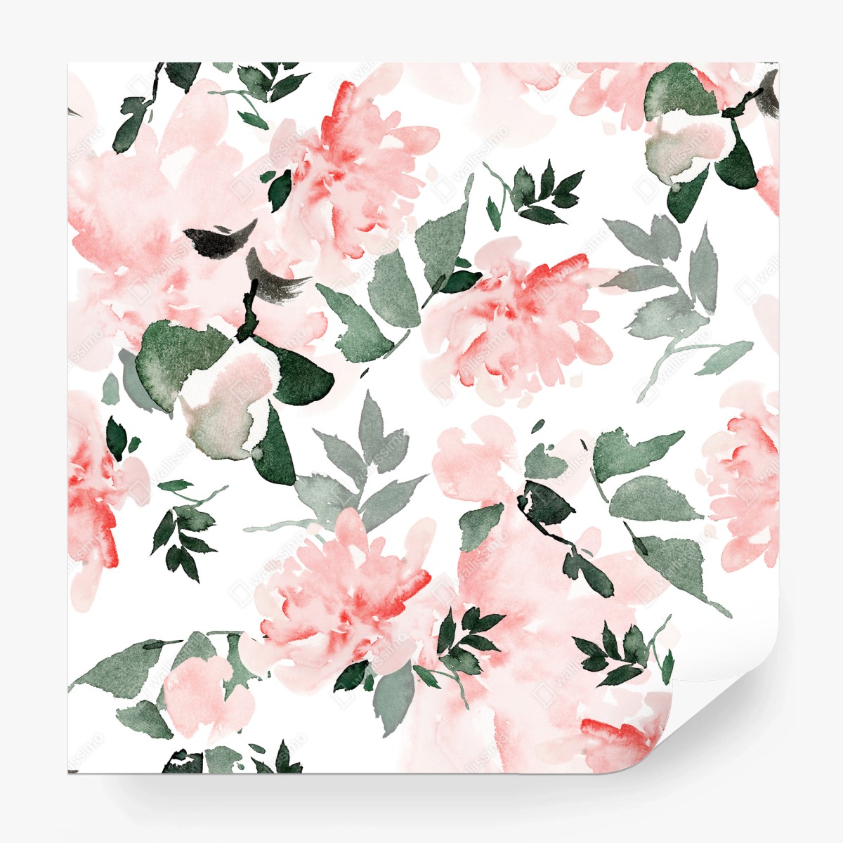 Fotomural estampado floral acuarela en tonos rosa y verde – Pixers®