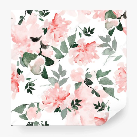Fotomural estampado floral acuarela en tonos rosa y verde – Pixers®